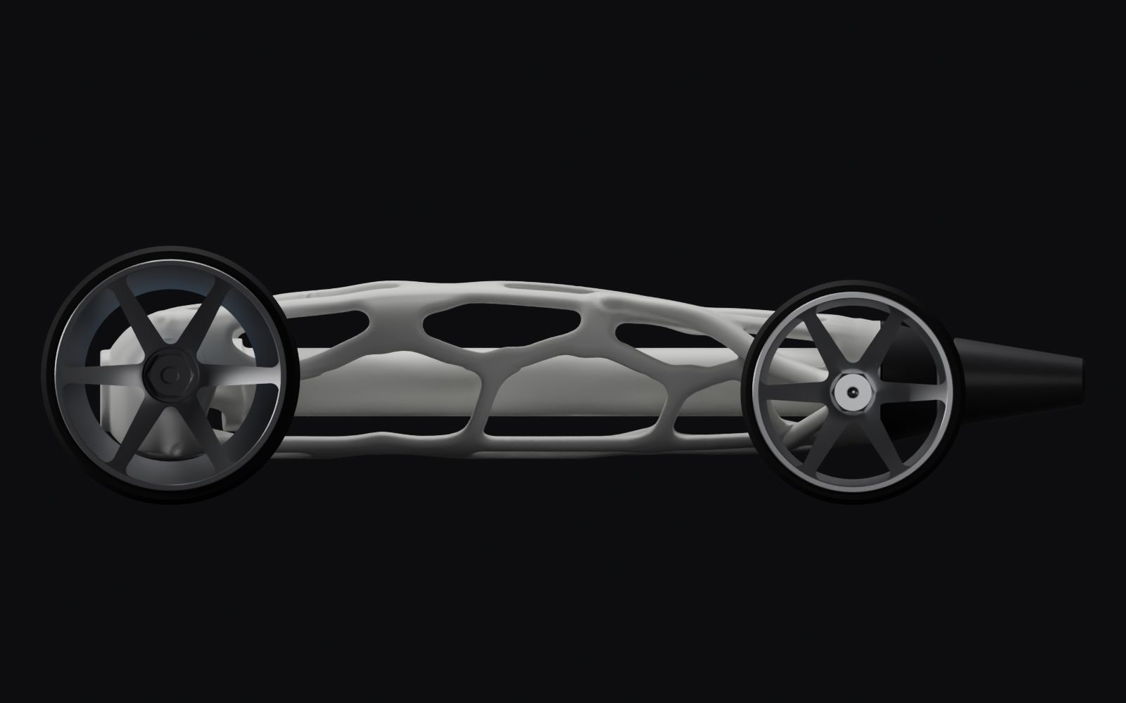 Side render of the third car, a long low torpedo body over large rear wheels